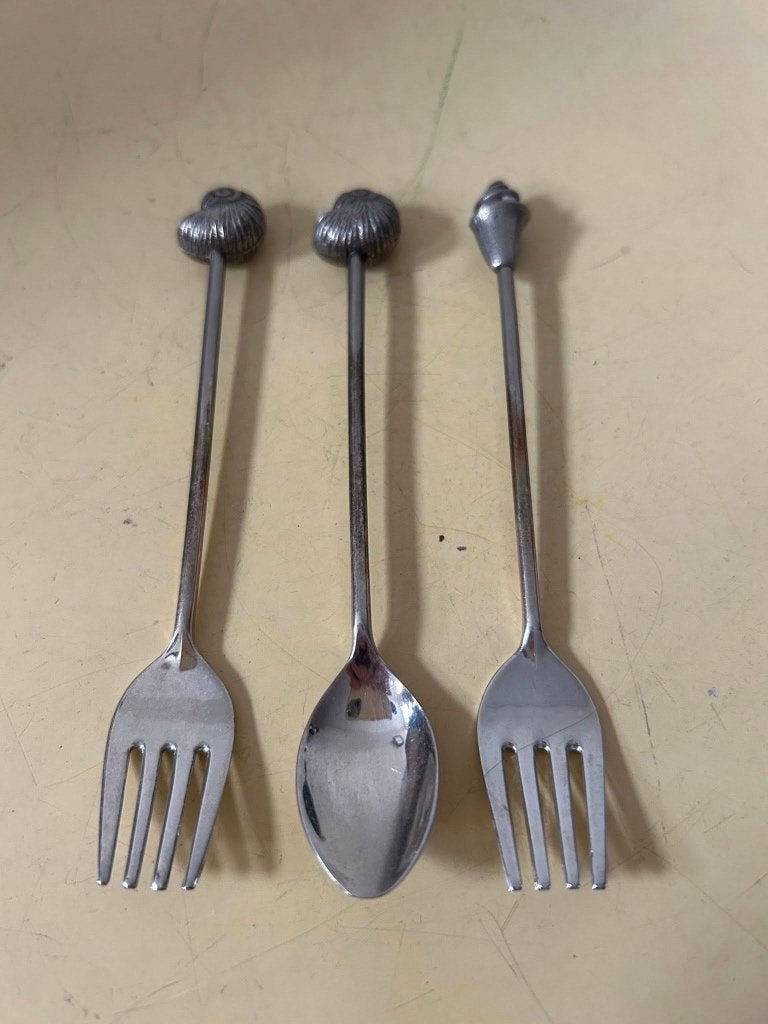 Drie vintage verzilverde Shell vorkjes en lepeltje, Ophalen of Verzenden