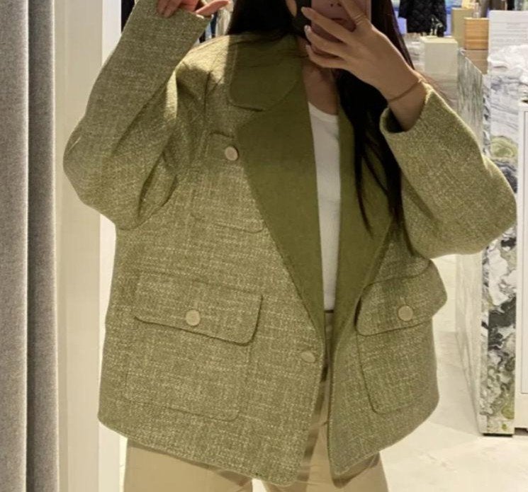 Sandro Paris Tweed Jasje - Groen/Beige, Sandro, Ophalen of Verzenden, Zo goed als nieuw, Maat 36 (S)