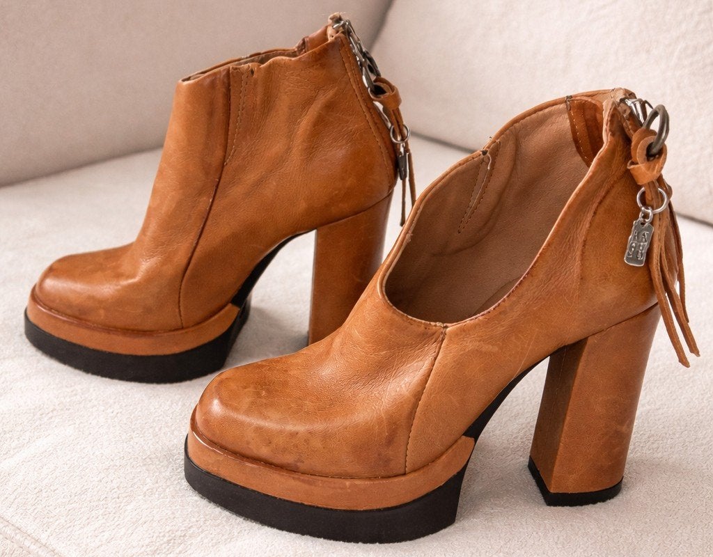 *NIEUW* Leren enkellaarzen met plateau hak - A.S. 98, mt 35., Kleding | Dames, Schoenen, Bruin, Verzenden, Nieuw, Schoenen met hoge hakken