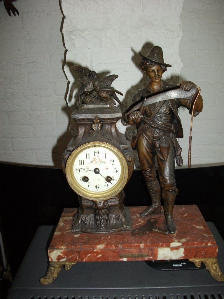 Antieke Pendule Boer met de zeis uit 1864, Antiek en Kunst, Antiek | Klokken, Ophalen