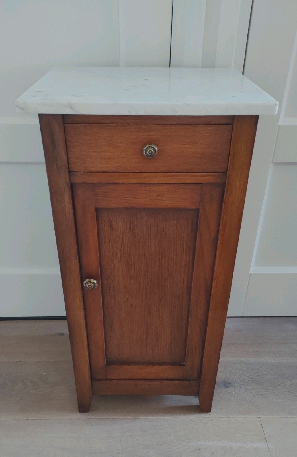 art deco nachtkastje wit marmer eiken antiek kastje kast, Ophalen, Gebruikt, Minder dan 45 cm, 70 cm of meer