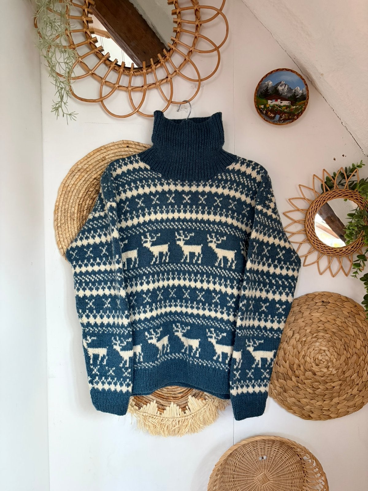 Handgebreide vintage wollen trui, Ophalen of Verzenden, Zo goed als nieuw, Maat 38/40 (M)
