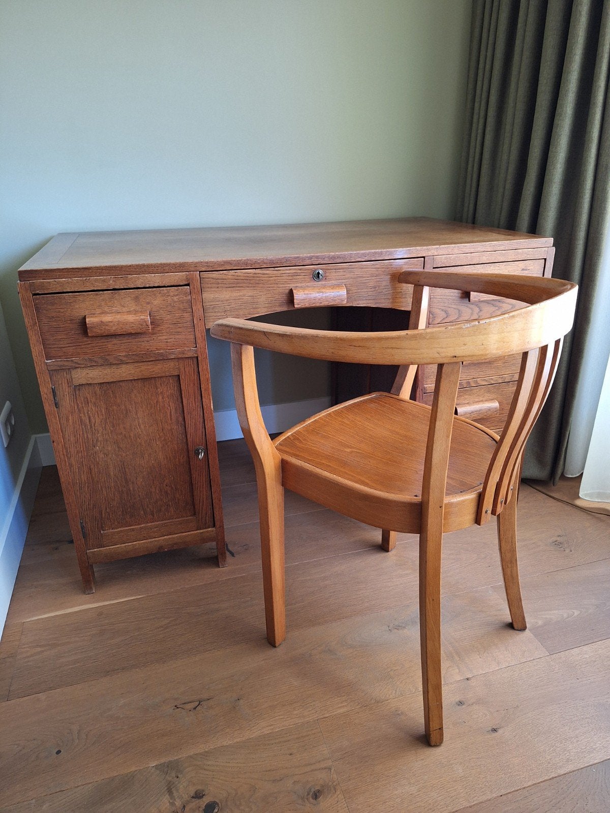 Jaren 30 bureau van opa (Amsterdamse School/Art Deco) eiken, Ophalen, Overige typen, Gebruikt, 120 cm