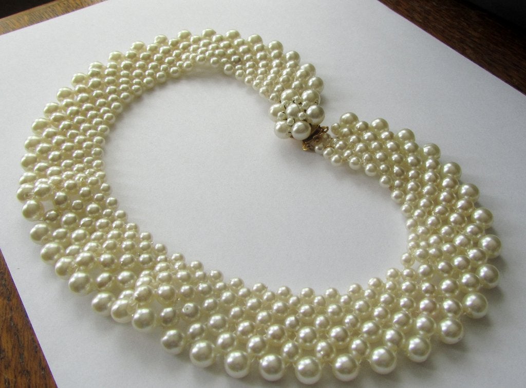 Vintage 60s Vegan Faux parels kraag ketting Choker bruid, Verzenden, Zo goed als nieuw, Overige materialen