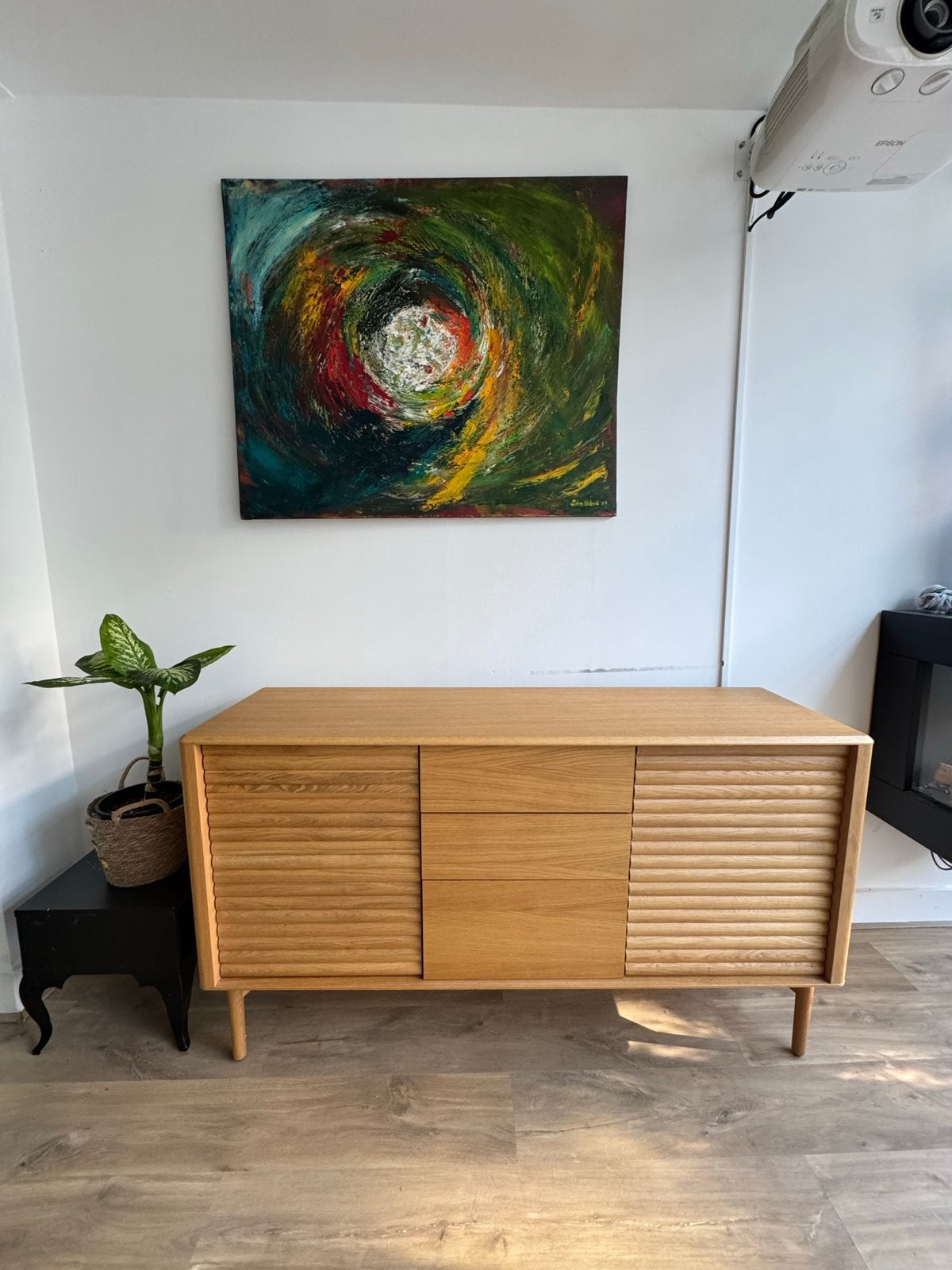 Kave Home Lenon dressoir van eikenhout met 3 laden, Huis en Inrichting, Ophalen, 150 tot 200 cm, Eikenhout, Zo goed als nieuw