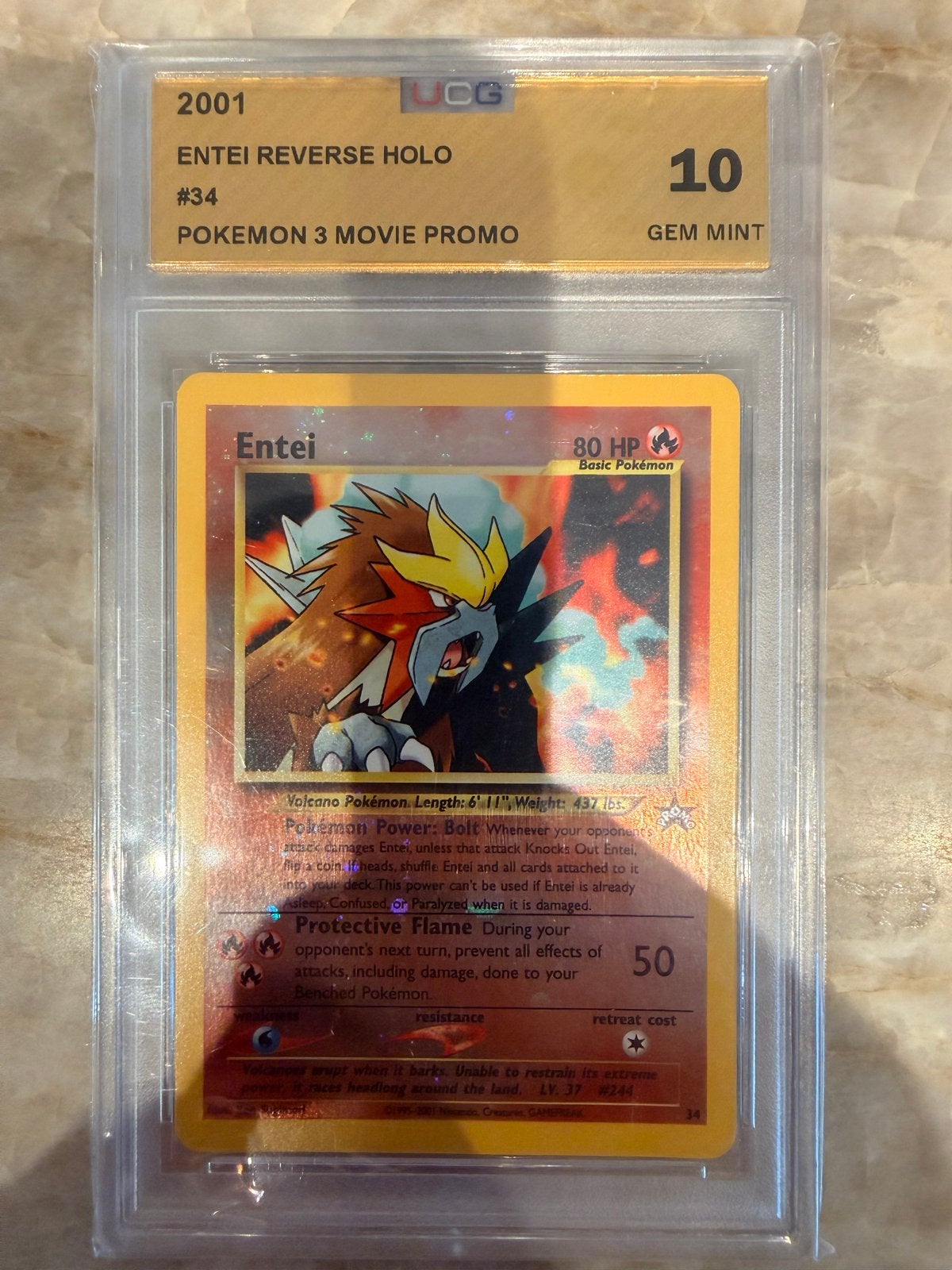 Entei Reverse Holo 2001 Pokémon 3 Movie Promo UCG 10 GEM MIN, Ophalen of Verzenden, Nieuw, Losse kaart, Foil