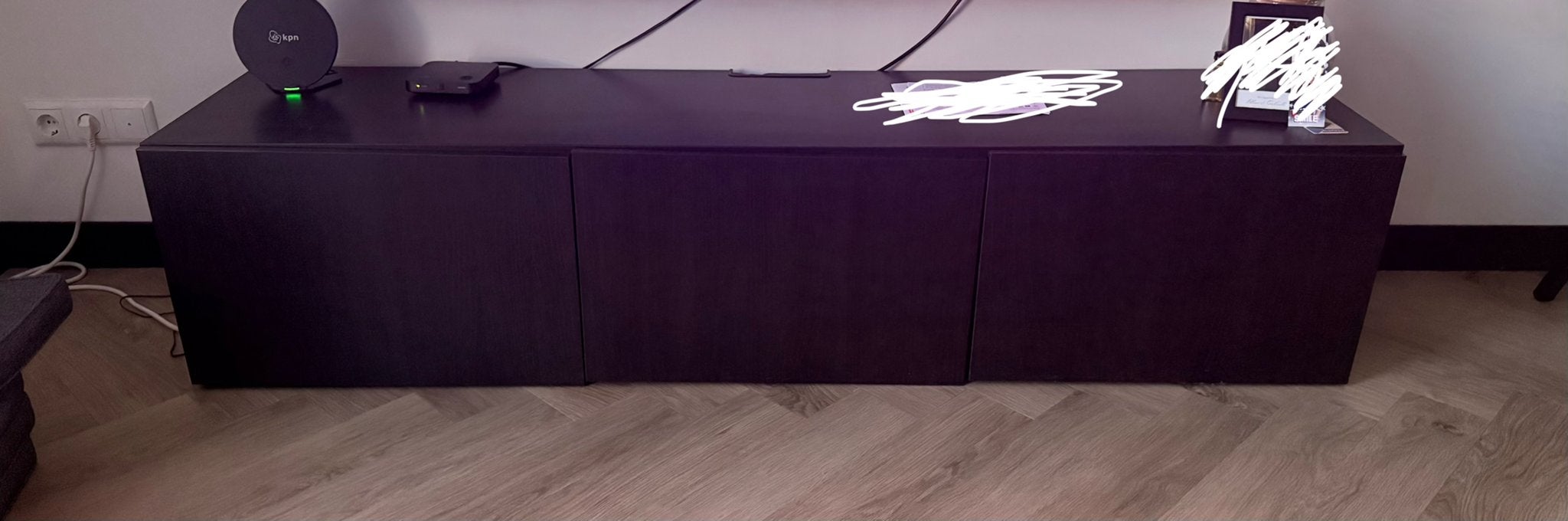 Zwarte TV-meubel met 3 deuren, Ophalen, Gebruikt, 150 tot 200 cm, Minder dan 100 cm
