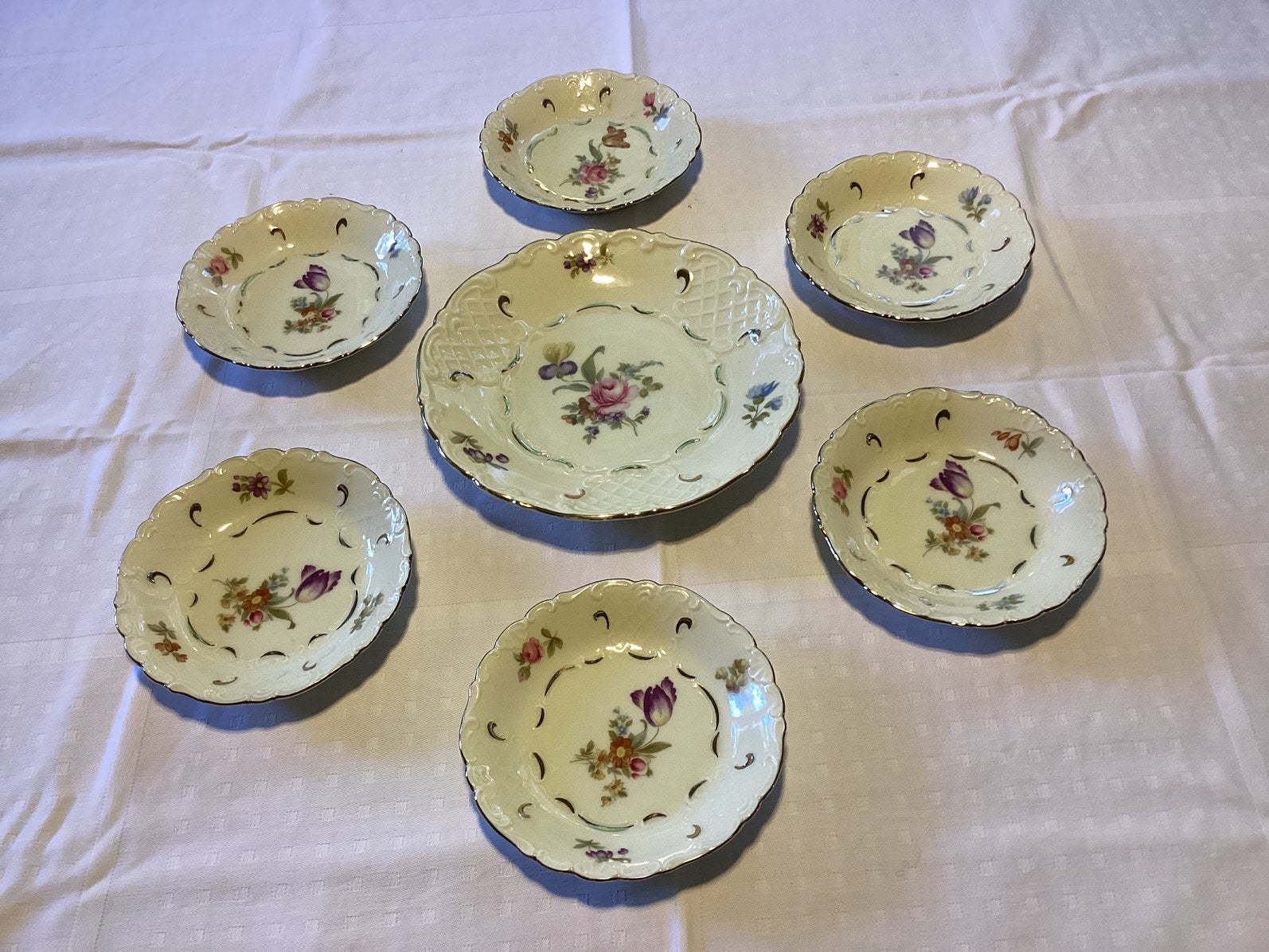 Antiek Petitfours of Snack Set ‘August Sweig’ Porselein 1930, Ophalen of Verzenden