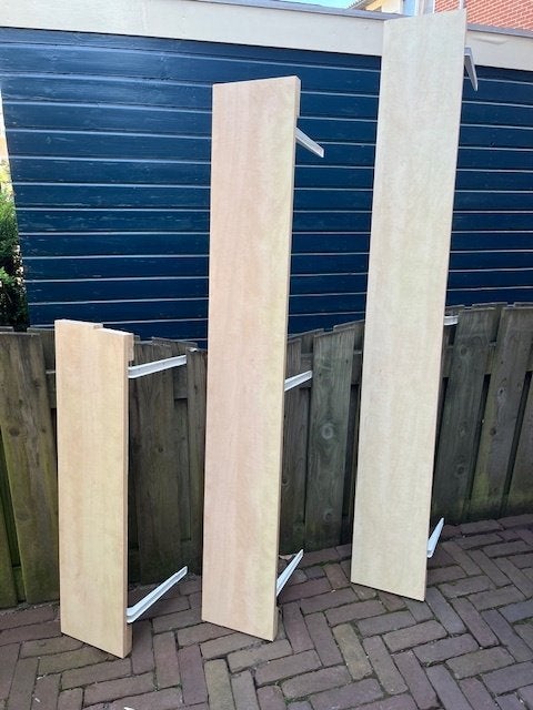 Drie grenen MDF schappen (100/166/187 cm)., Huis en Inrichting, Woonaccessoires | Wandplanken en Boekenplanken, Ophalen, Gebruikt