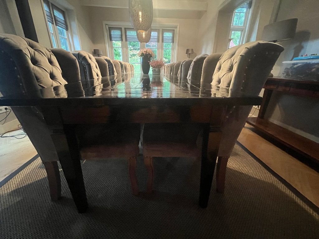 XL houten eettafel 450 cm / vergadertafel + 8 stoelen, Huis en Inrichting, Tafels | Eettafels, Ophalen, Gebruikt, 100 tot 150 cm