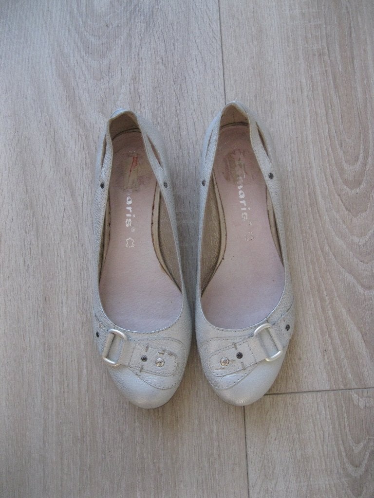 Tamaris schoenen leer buiten + binnen zilver 37 zgan np79,90, Tamaris, Schoenen met lage hakken, Overige kleuren, Verzenden