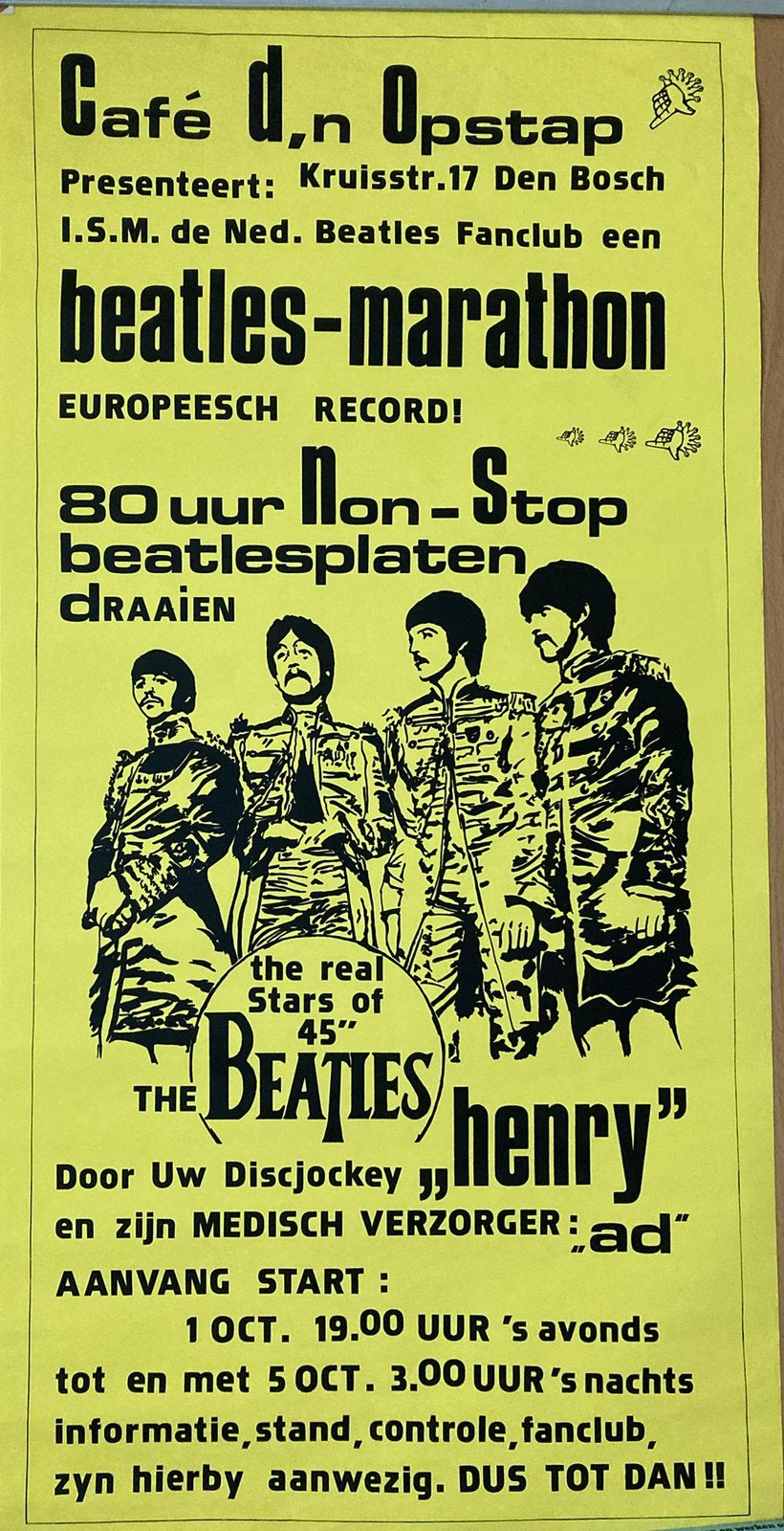 Beatles marathon Den Bosch poster, Verzamelen, Ophalen of Verzenden, Zo goed als nieuw, Poster, Artwork of Schilderij