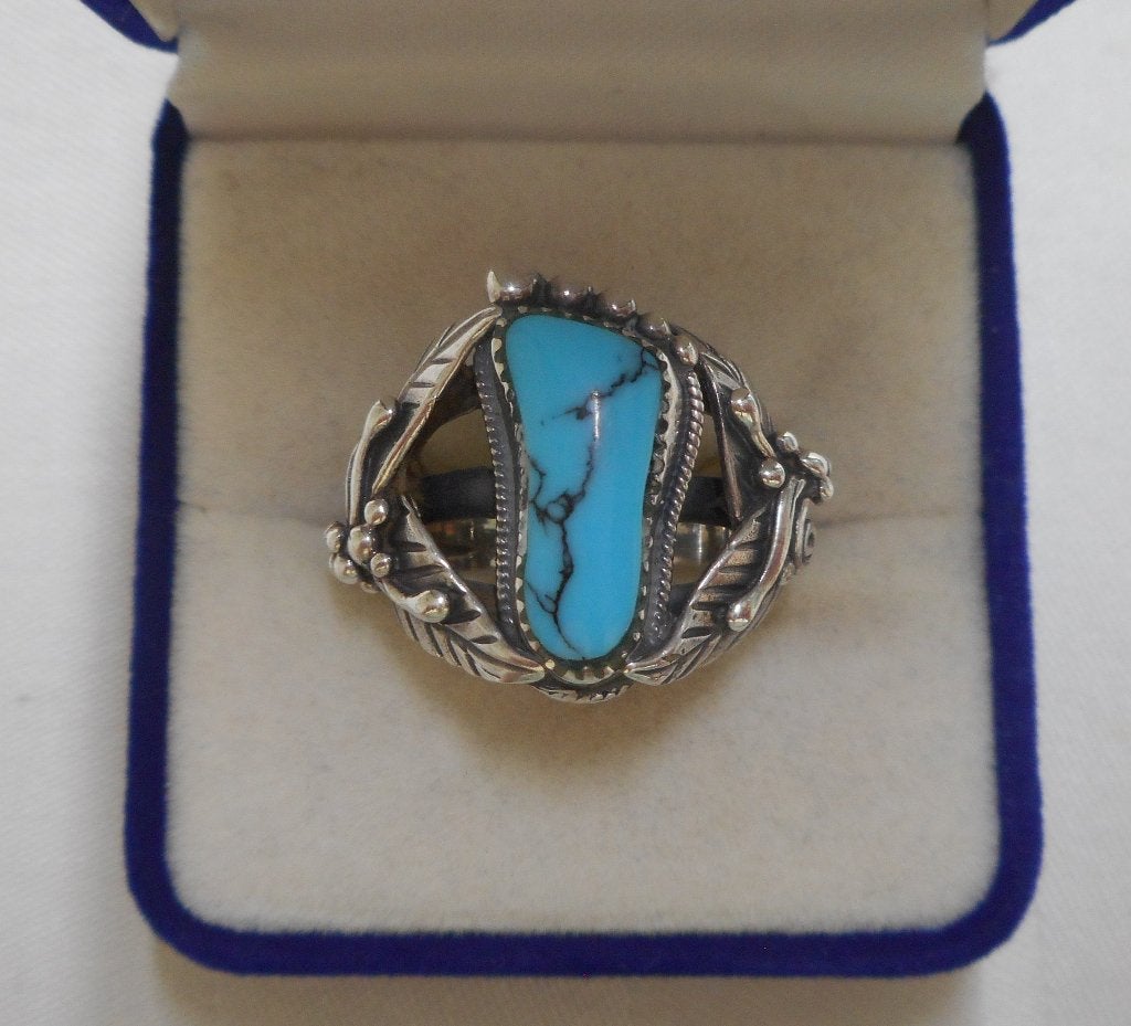 Zilveren Navajo ring met turquoise nr.1488, Verzenden, Zo goed als nieuw, 17 tot 18, Dame