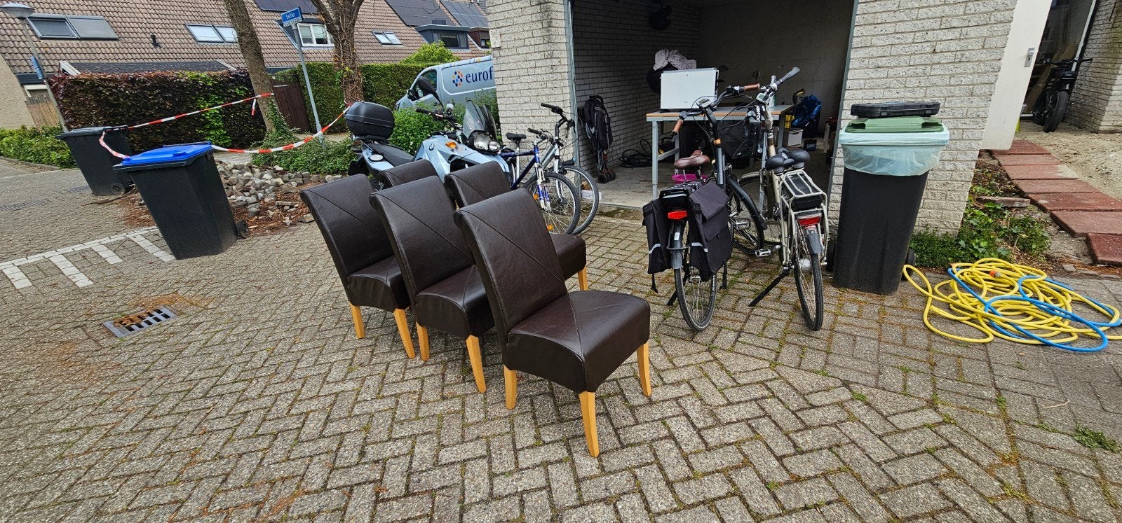 6 leren eetkamerstoelen, Huis en Inrichting, Stoelen, Ophalen, Gebruikt, Bruin, Klassiek