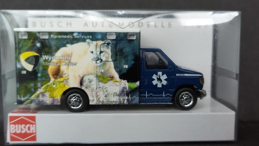 Ford E350 Ambulance Wyoming Cougar 1:87 Busch Pol, Overige merken, Auto, Verzenden, Busch Gmbh Co