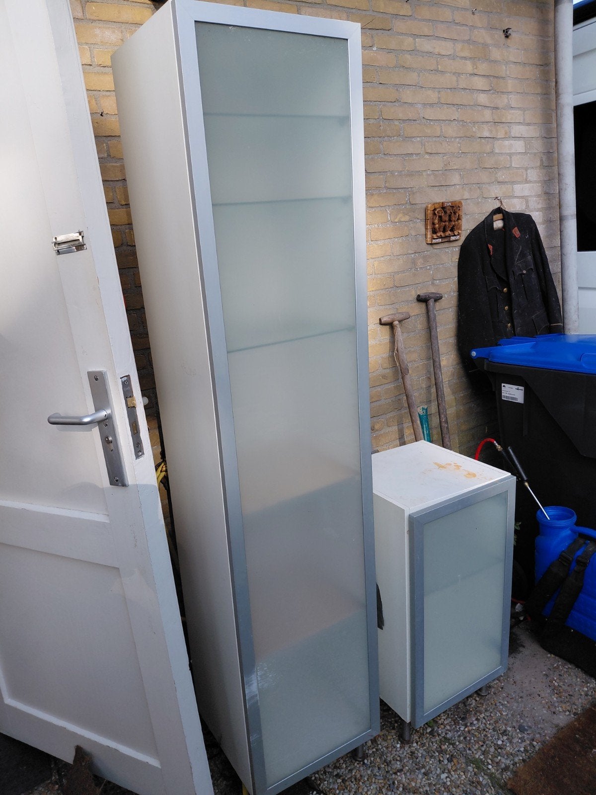 Hoge en lage kast met melkglas deuren, Ophalen of Verzenden, Gebruikt