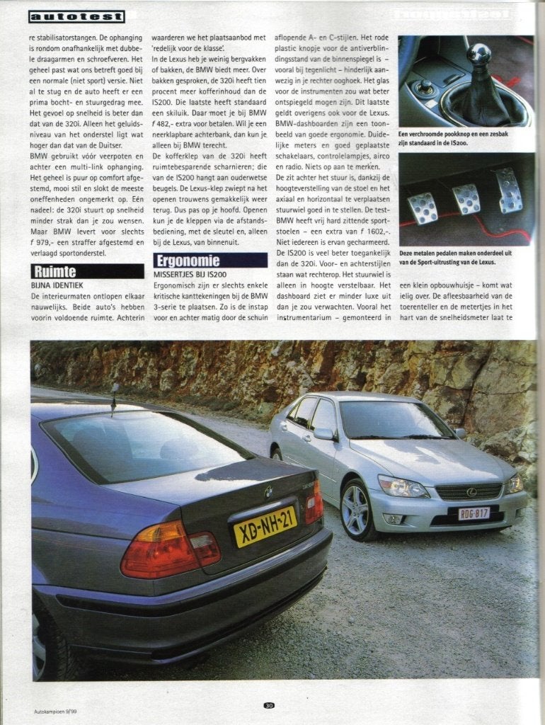 Autokampioen dubbeltest BMW 320i en Lexus IS200 1999, Ophalen of Verzenden, Gelezen, BMW