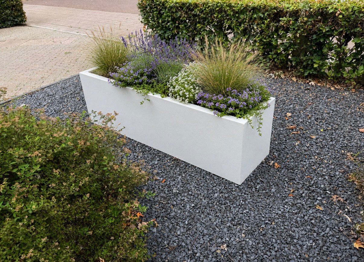 2 Grote rechthoekige plantenbakken van polyester, Kunststof, Gebruikt, 100 cm of meer, Balkon