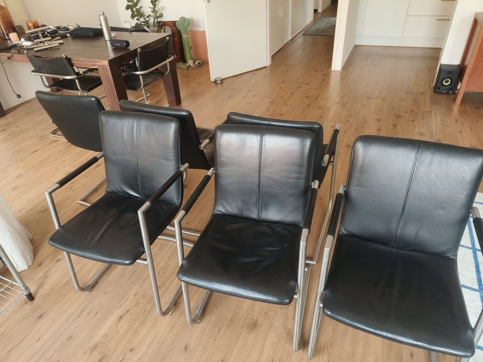 6x Buisframe leren stoelen., Ophalen, Bauhaus, Zwart, Zo goed als nieuw