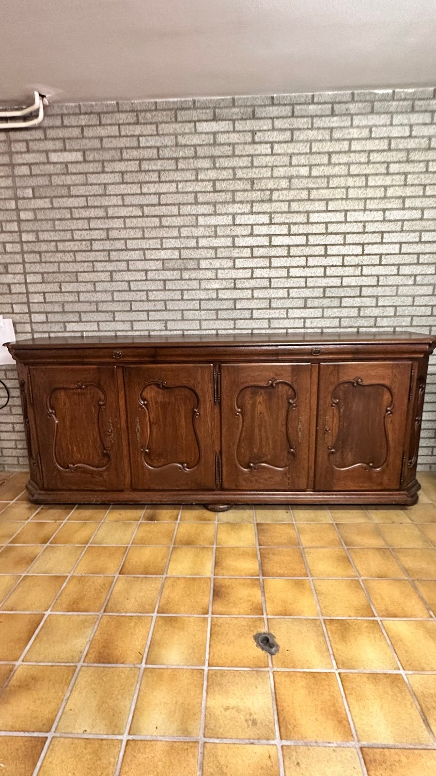 Antiek eiken dressoir/sideboard met lades en deuren, Gebruikt, Eikenhout, Ophalen of Verzenden, 200 cm of meer