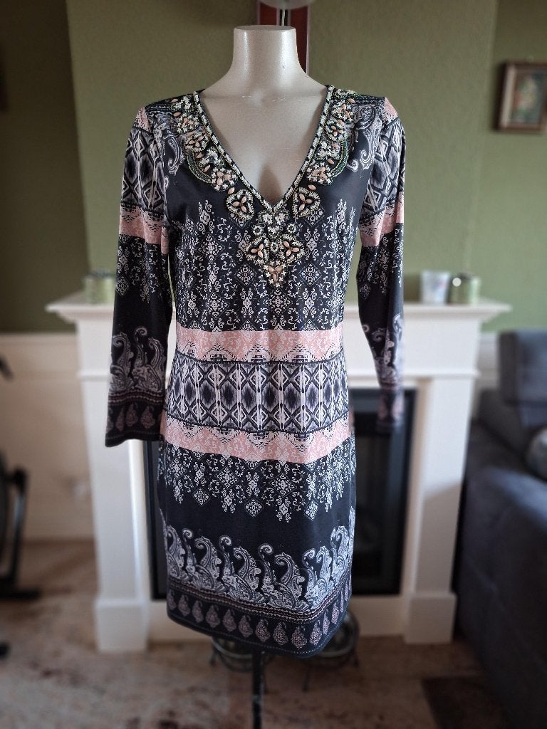 K-Design K Design kralen halslijn jurk M, Kleding | Dames, Maat 38/40 (M), K-design, Zo goed als nieuw, Knielengte