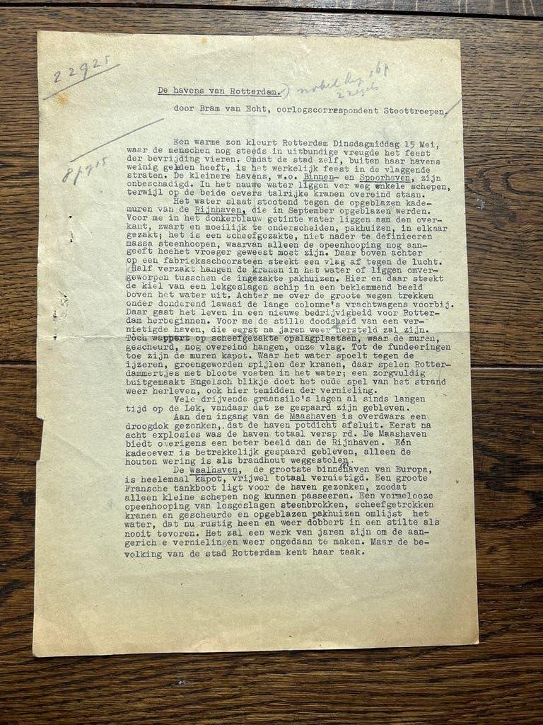 Nederlands verslag NBS Rotterdam bevrijding Stootttroepen, Verzenden, Overige soorten, Foto of Poster, Nederland