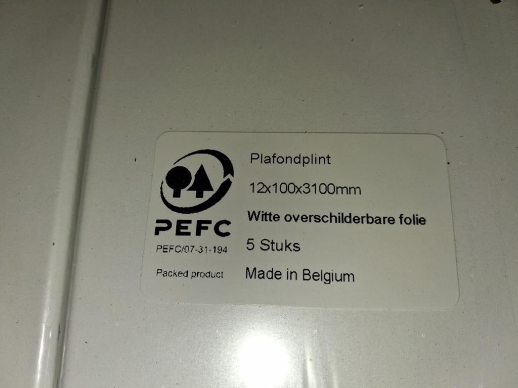 Plafondplint 12x100x3100mm - Wit overschilderbaar (5 stuks), Ophalen, Nieuw, Mdf, 250 cm of meer