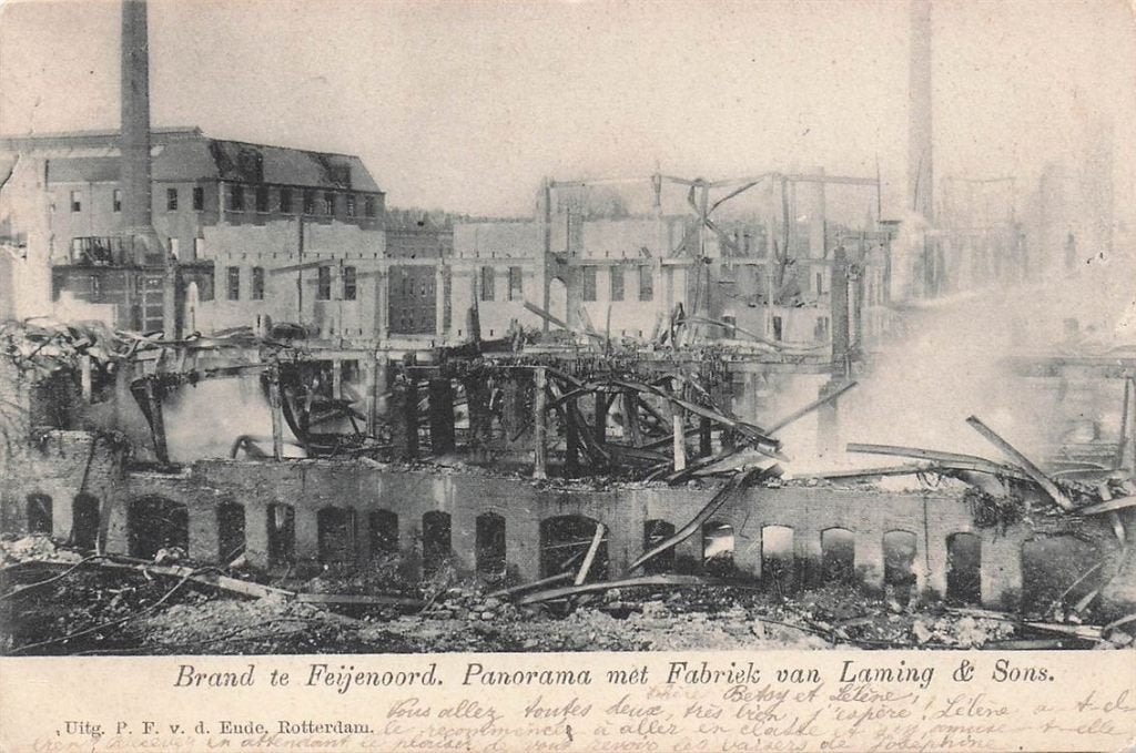 703-077-023 Rotterdam Brand te Feijenoord Panorama met Fabr, Verzamelen, Verzenden, Voor 1920, Zuid-Holland
