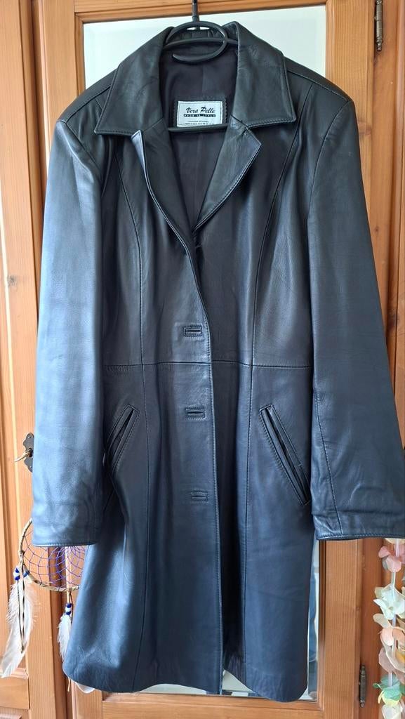 Zwarte leren jas Vera Pelle, Ophalen, Zo goed als nieuw, Maat 46/48 (XL) of groter, Zwart