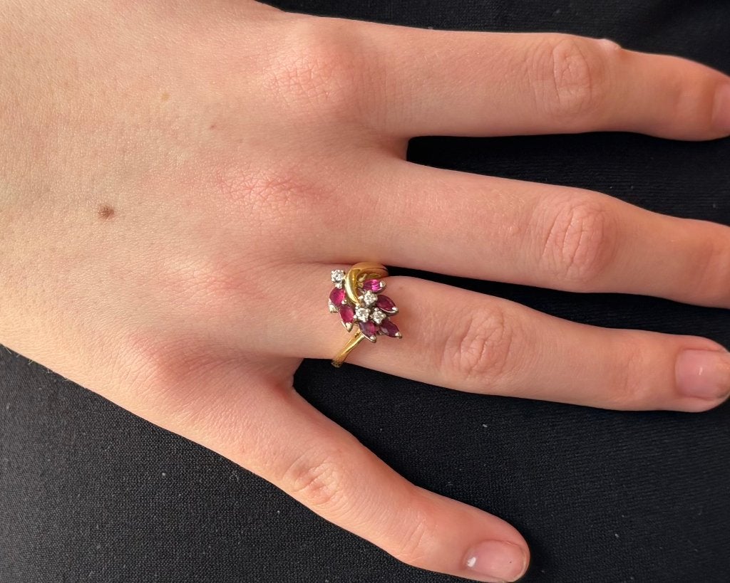 Diamanten robijn 18k gouden luxe bloem ring briljant dame, Voordeelsieraden, Ophalen of Verzenden, Met edelsteen, Dame