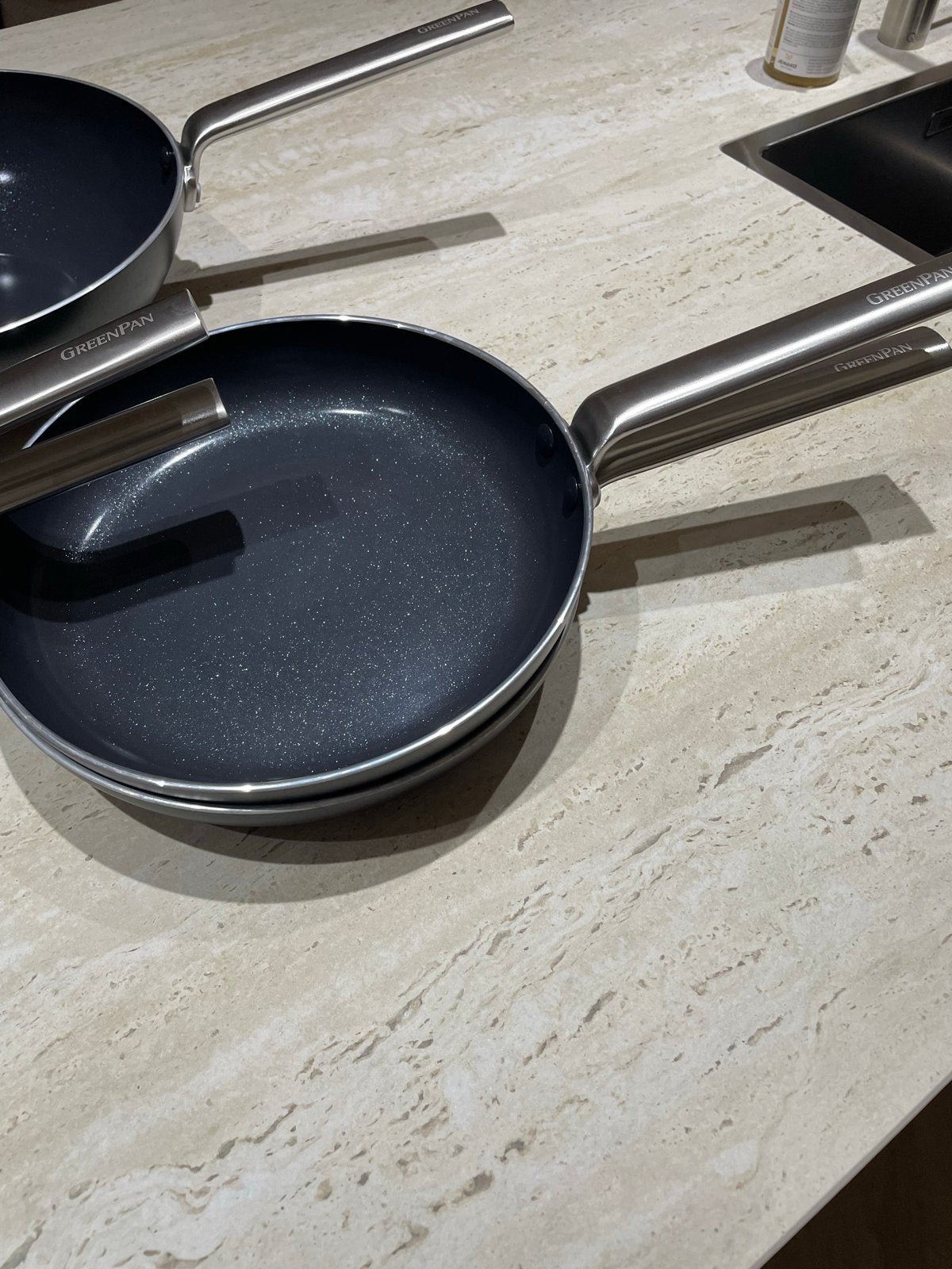 Greenpan Pannenset: Wokpan 28cm, Koekenpannen 24/28cm, PFAS-, Ophalen, Antiaanbaklaag, Nieuw, Pannenset