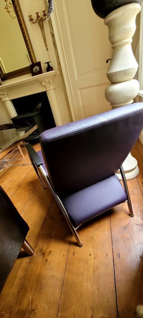 Jan de Bouvrie stoel, paars leer en chroom, Huis en Inrichting, Stoelen, Ophalen, Overige kleuren, Zo goed als nieuw, Eén