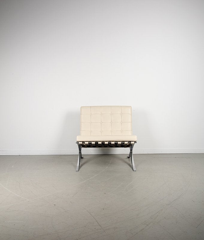 2x Knoll Barcelona Fauteuil Beige Leer - Chroom, Huis en Inrichting, Fauteuils, Niet ingevuld, Niet ingevuld, 75 tot 100 cm, Ophalen of Verzenden