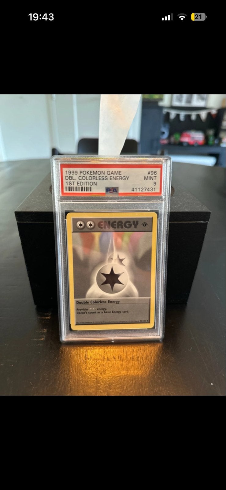 Pokemon 1st Edition DBL Colorless Energy PSA 9, Ophalen of Verzenden, Zo goed als nieuw, Losse kaart