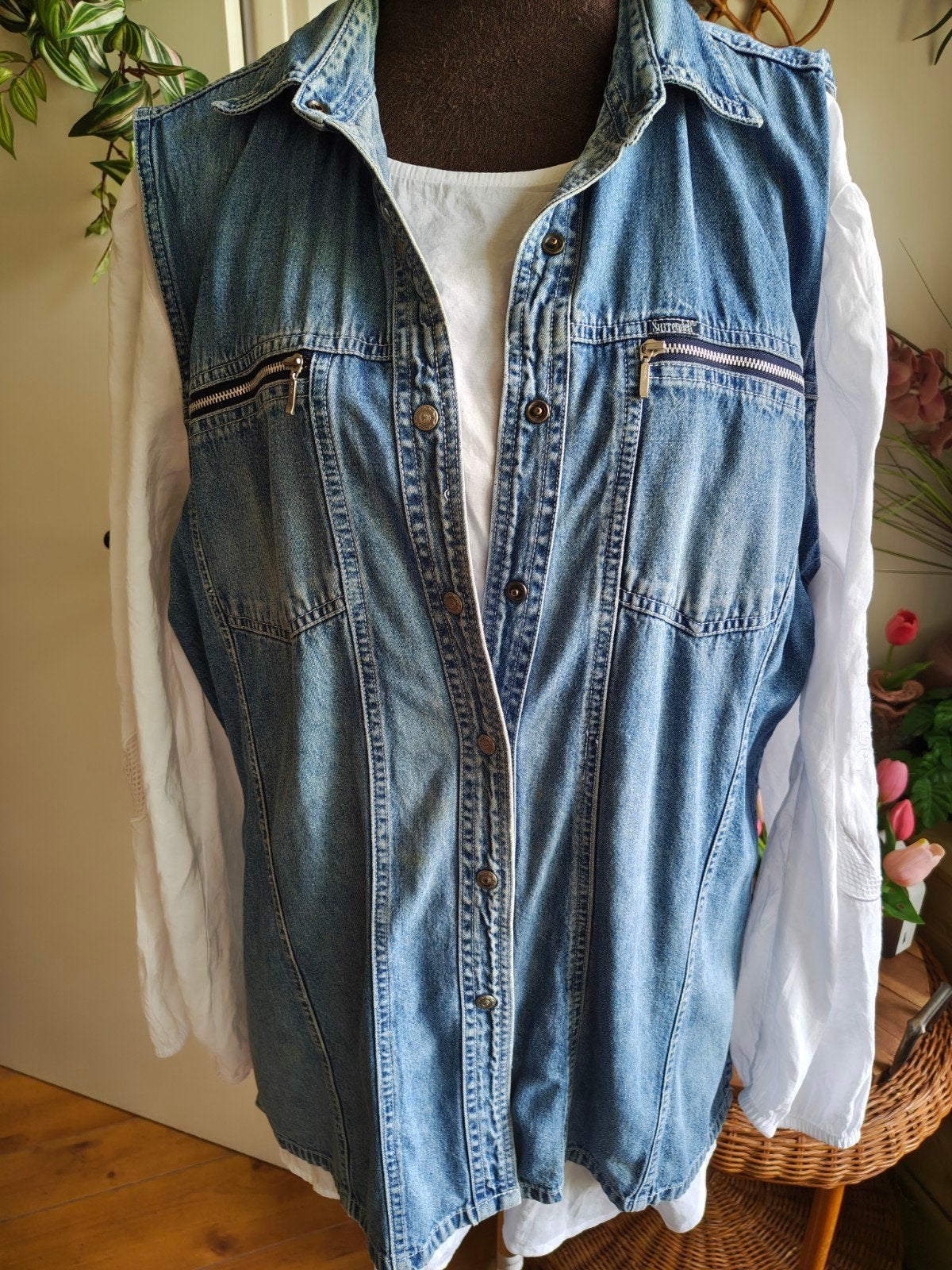 spijker blouse bodywarmer gilet xl, Ophalen of Verzenden, Gedragen, Maat 46/48 (XL) of groter, Blauw