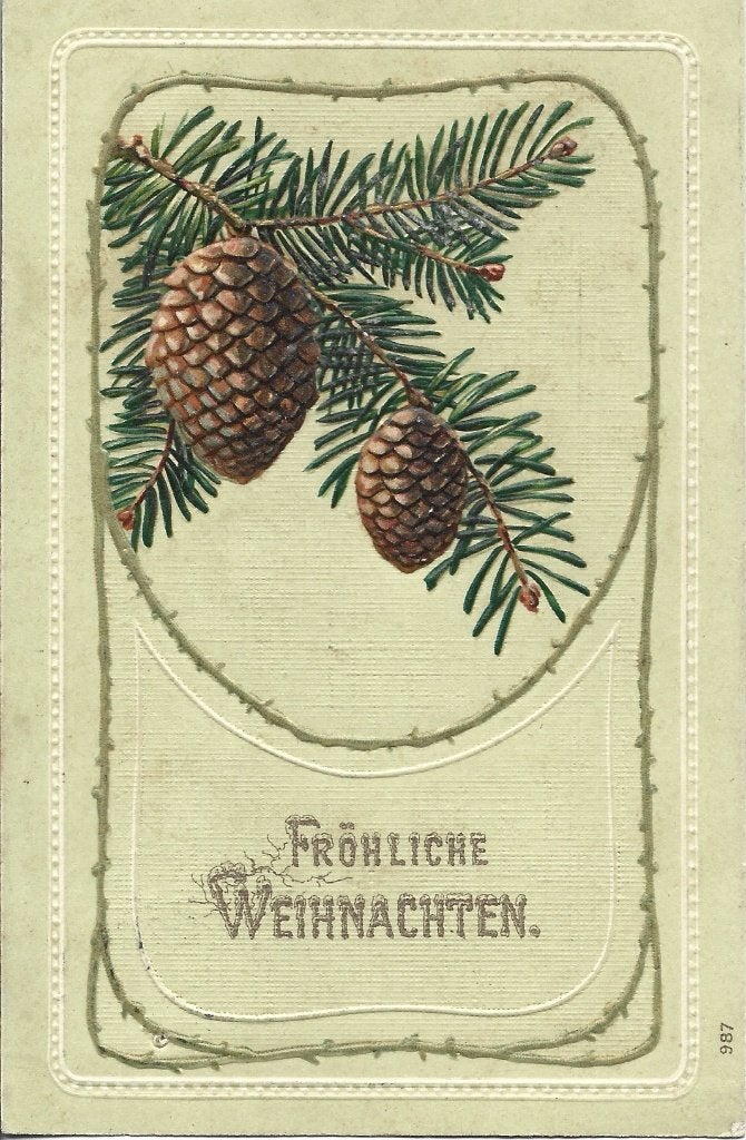 Antiek*Kerst*relief*Denneappels, Verzamelen, Ophalen of Verzenden, Voor 1920, Gelopen, Feest(dag)