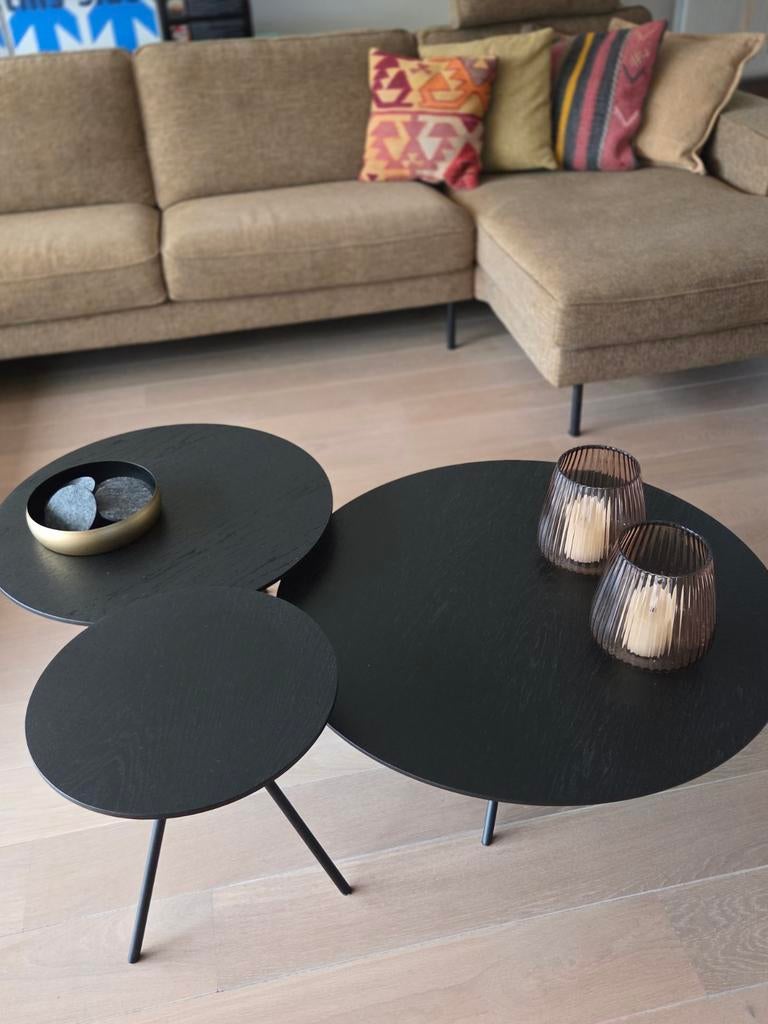 Set van 3 zwarte salontafels van Goossens, 50 tot 100 cm, Rond, 50 tot 100 cm, Zo goed als nieuw