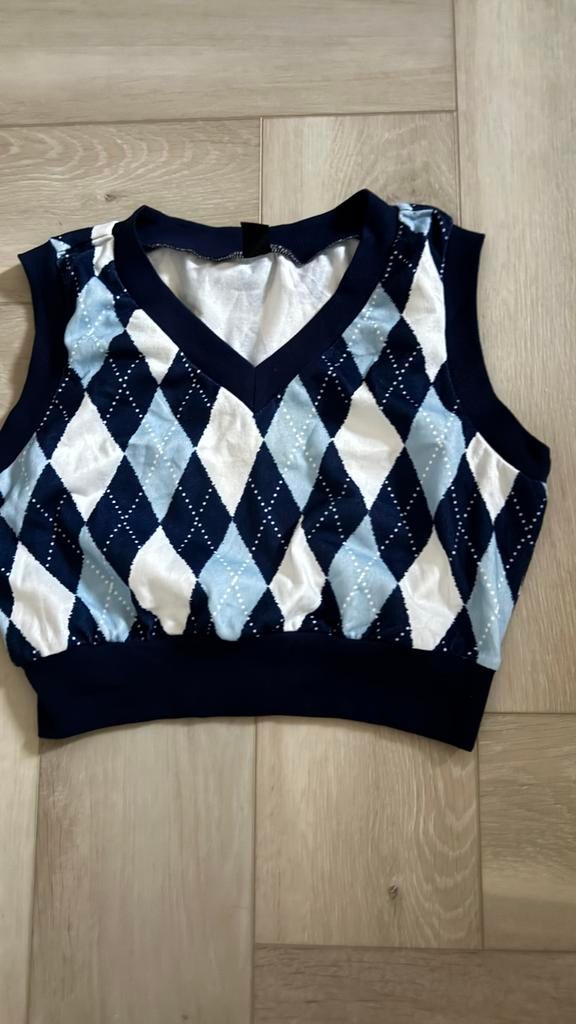 Shein Argyle Cropped Trui Vest - Maat S, Ophalen of Verzenden, Zo goed als nieuw, Maat 36 (S), Blauw