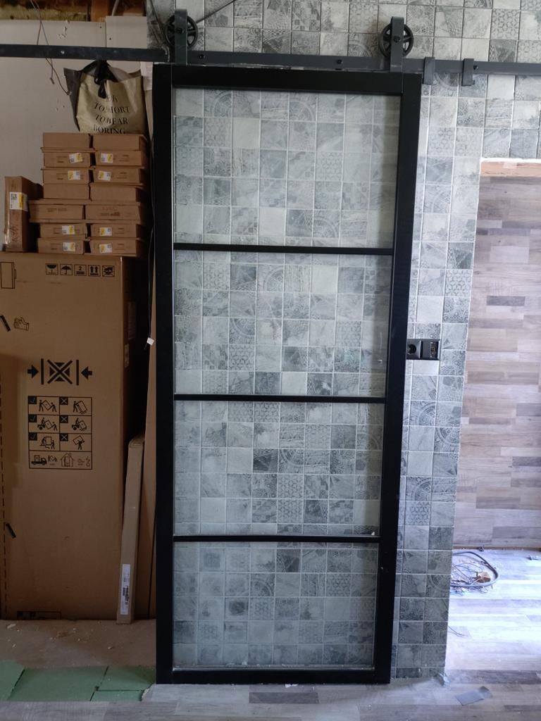 3x Zwarte Glazen binnen Roldeuren zonder Beslag 230x93 cm, Doe-het-zelf en Verbouw, Deuren en Horren, Ophalen, Gebruikt, 80 tot 100 cm