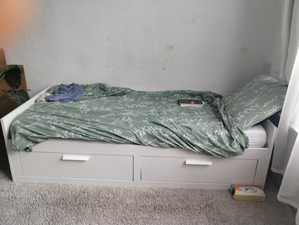 Bedbank Ikea brimnes, Ophalen, Eenpersoons, Wit, 80 cm