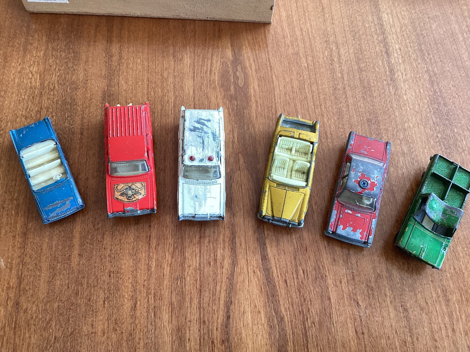 6 vintage Matchbox Lesney autootjes, jaren ‘60.- ‘70, Ophalen of Verzenden, Gebruikt, Auto
