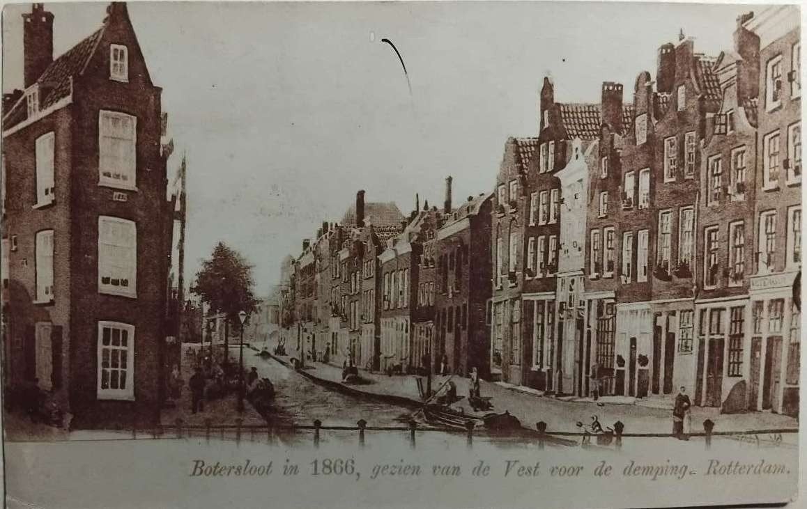 Rotterdam - Botersloot in 1866 (vóór demping), ca. 1920, Ophalen of Verzenden, 1920 tot 1940, Ongelopen, Zuid-Holland