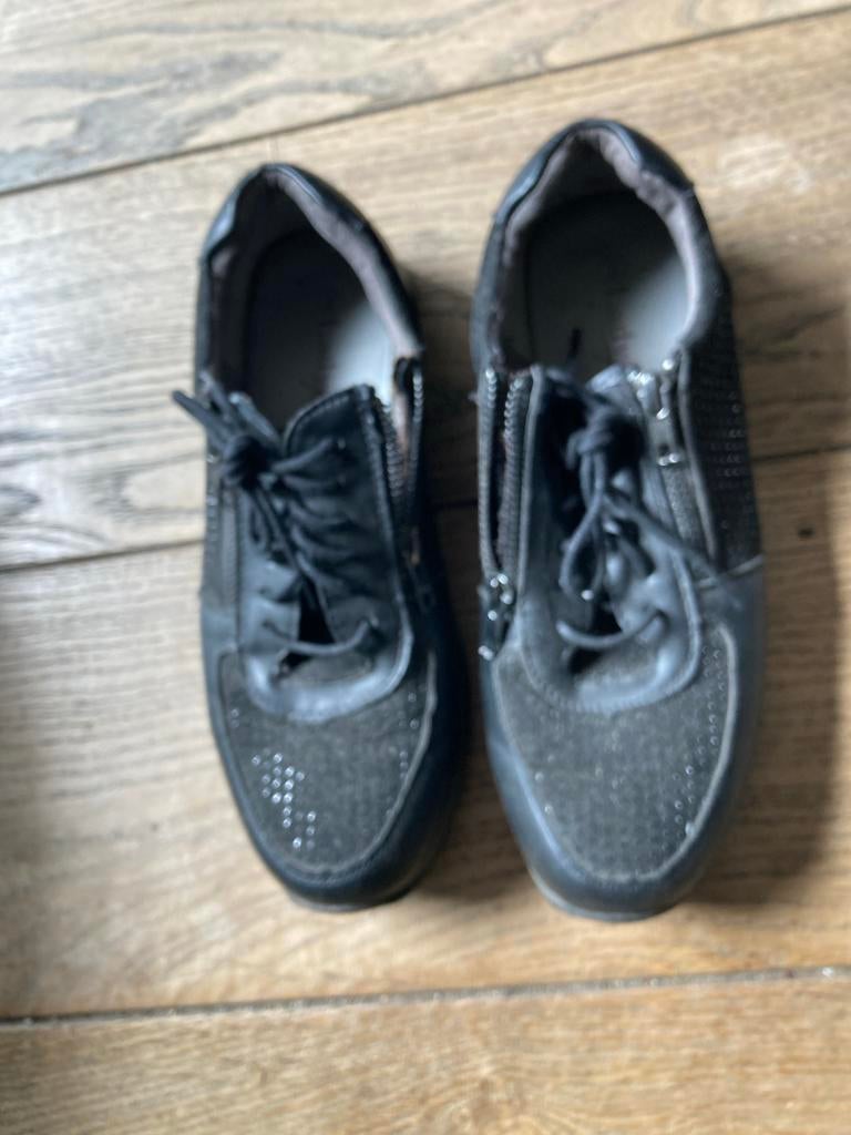 Zwarte sneakers met rits en glitters ladyflex. Maat 39, Zwart, Ophalen of Verzenden, Sneakers of Gympen, Zo goed als nieuw