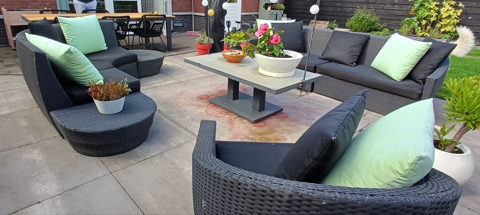 Wicker loungeset met kussens en tafel, antraciet, Ophalen, Gebruikt, Meer dan 8 zitplaatsen, Eettafel