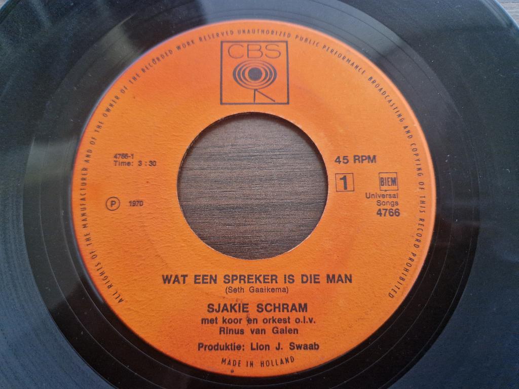 Sjakie Schram – Wat 'n Spreker Is Die Man, Cd's en Dvd's, Vinyl Singles, 7 inch, Single, Ophalen of Verzenden, Nederlandstalig