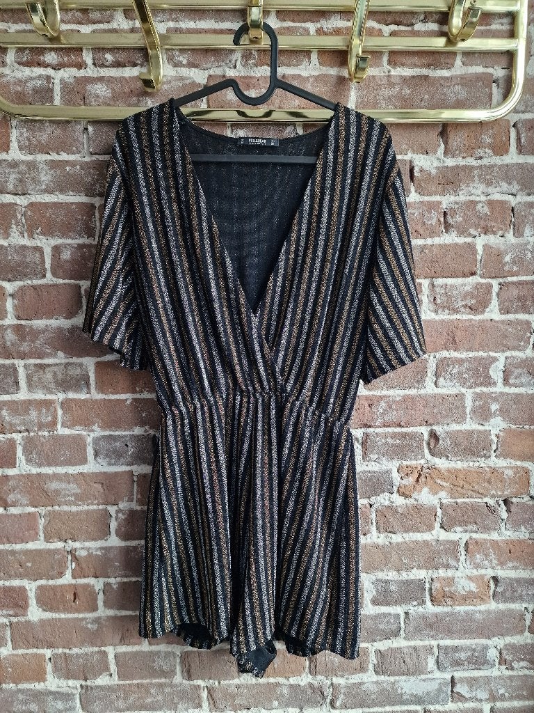 Pull & Bear jumpsuit zwart goud glitter M feest, Ophalen of Verzenden, Zo goed als nieuw, Zwart