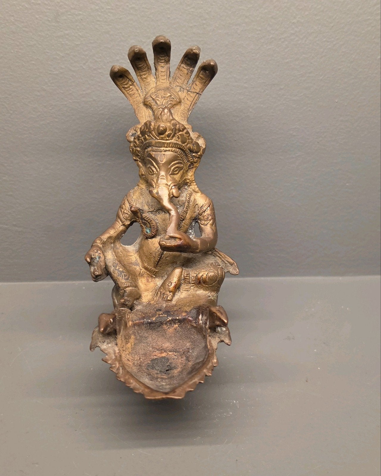 Antiek bronzen Ganesha olielamp, Antiek en Kunst, Ophalen of Verzenden