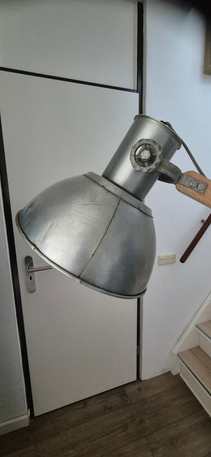 Industriële Vloerlamp Hout & Metaal - Verstelbaar, Ophalen, Gebruikt, Industrieel, Modern, 150 tot 200 cm