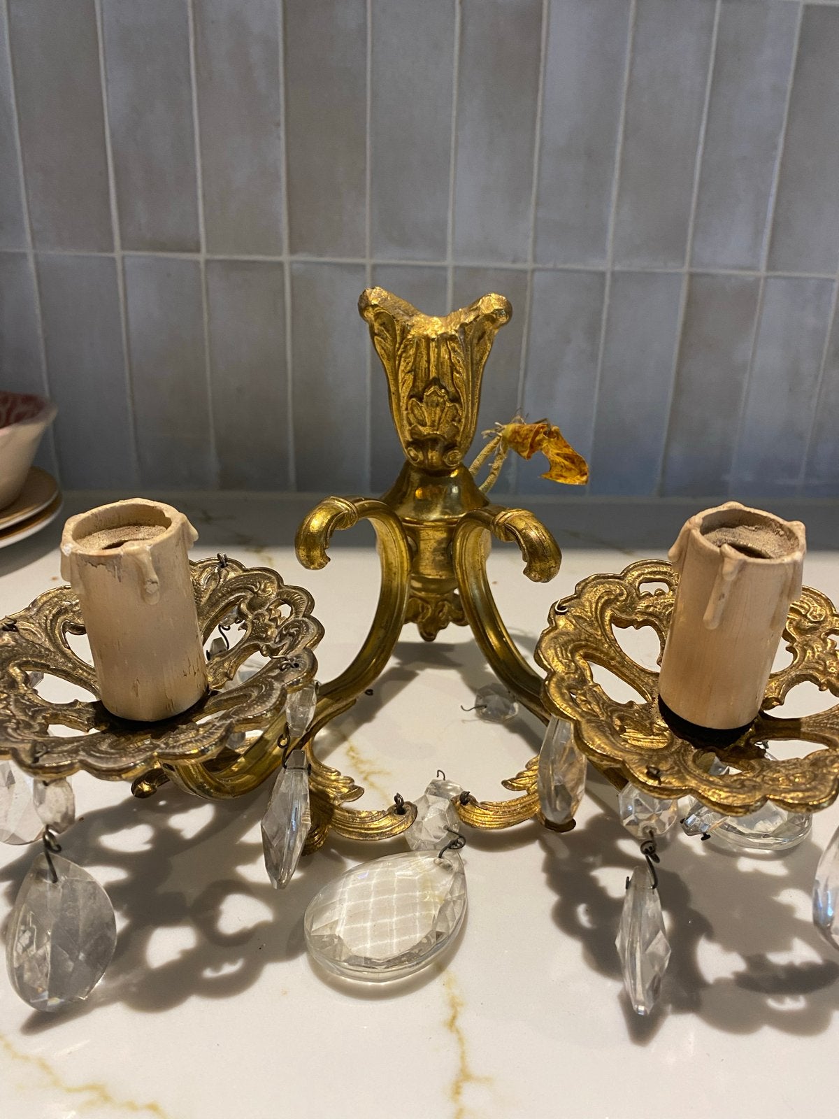Set van 2, 19e eeuwse wandlampen met kristallen druppels, Ophalen of Verzenden