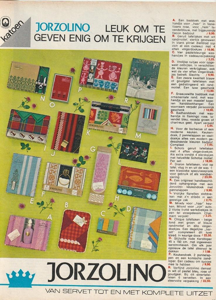 Retro reclame 1964 Jorzolino uitzet handdoeken tafelkleden, Verzamelen, Verzenden, Overige typen